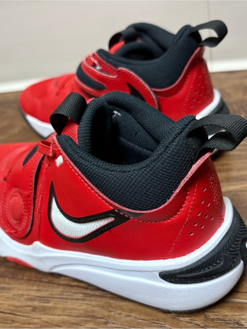 Nike Kids Red and Black Velcro Sneakers with White Midsole